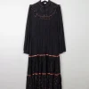 Black Vintage 1970s Prairie Style Midi Dress M/L