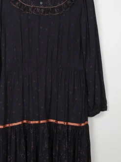 Black Vintage 1970s Prairie Style Midi Dress M/L