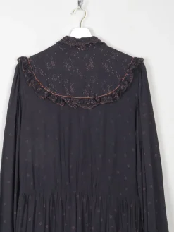 Black Vintage 1970s Prairie Style Midi Dress M/L