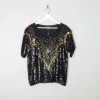 Black Vintage Sequin 1980s Top With Beading S Relaxed Fit
