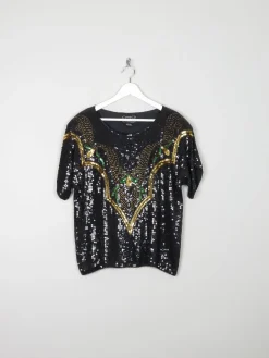 Black Vintage Sequin 1980s Top With Beading S Relaxed Fit