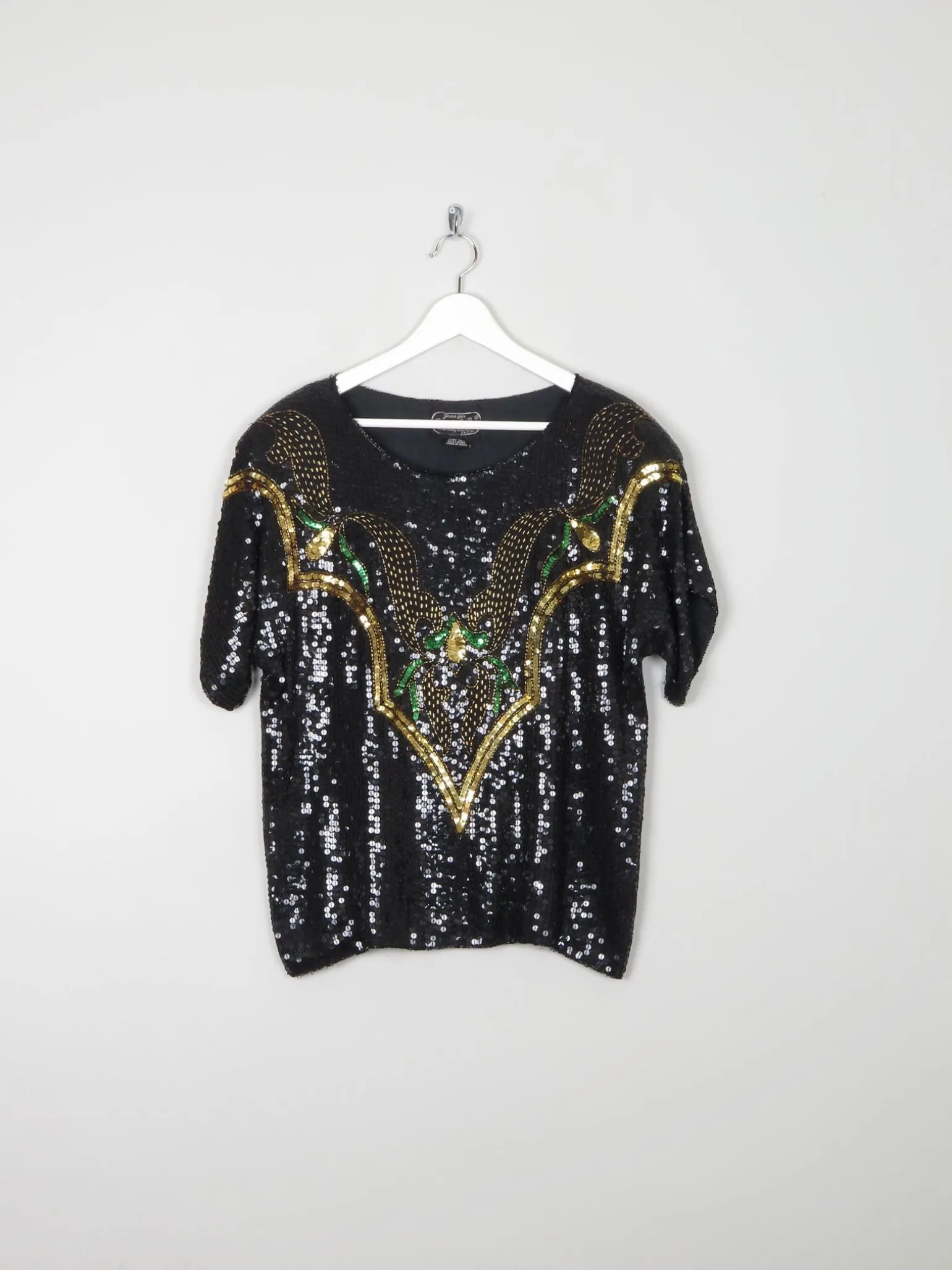 Black Vintage Sequin 1980s Top With Beading S Relaxed Fit