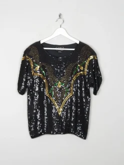 Black Vintage Sequin 1980s Top With Beading S Relaxed Fit
