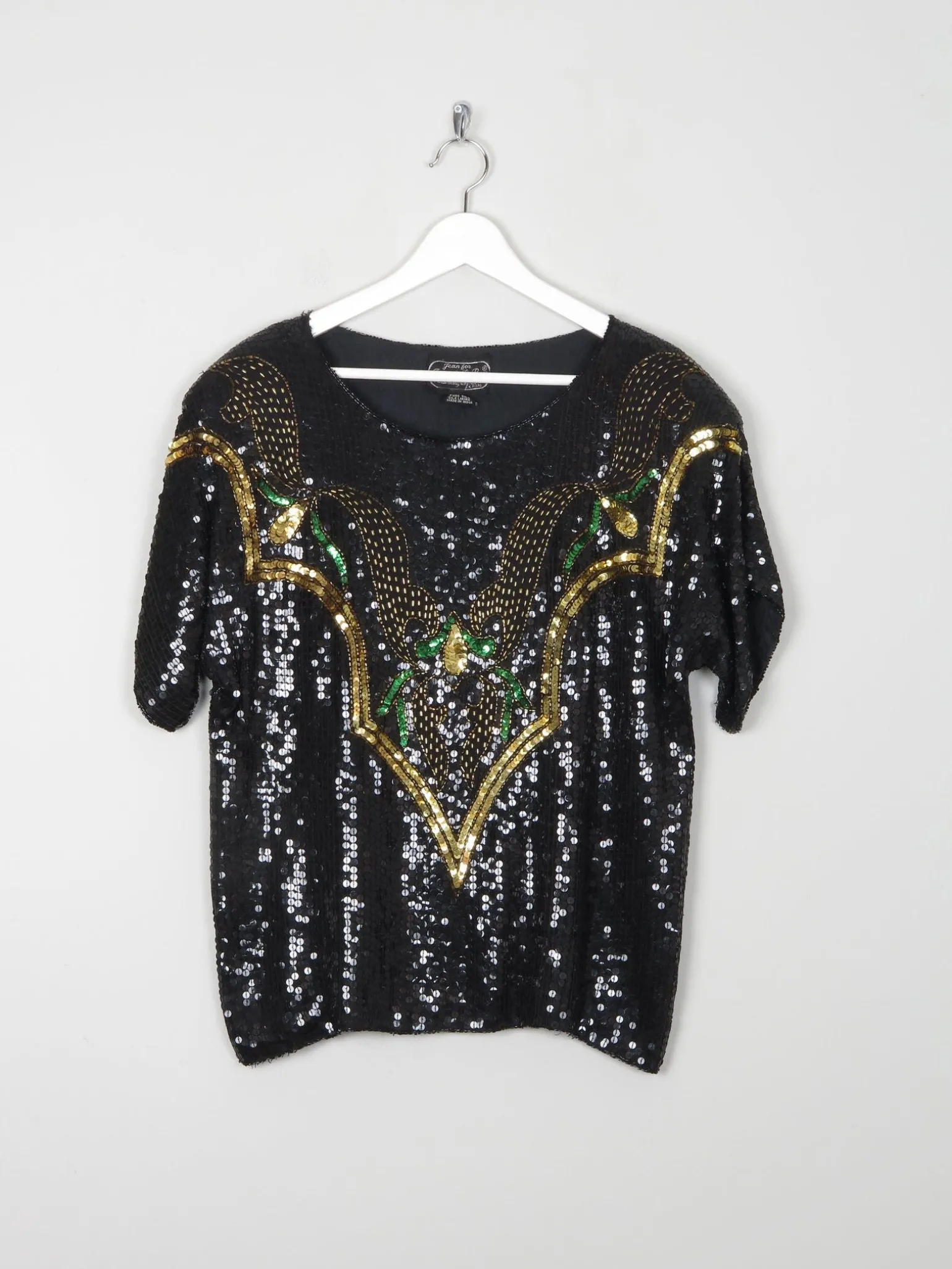 Black Vintage Sequin 1980s Top With Beading S Relaxed Fit