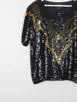 Black Vintage Sequin 1980s Top With Beading S Relaxed Fit
