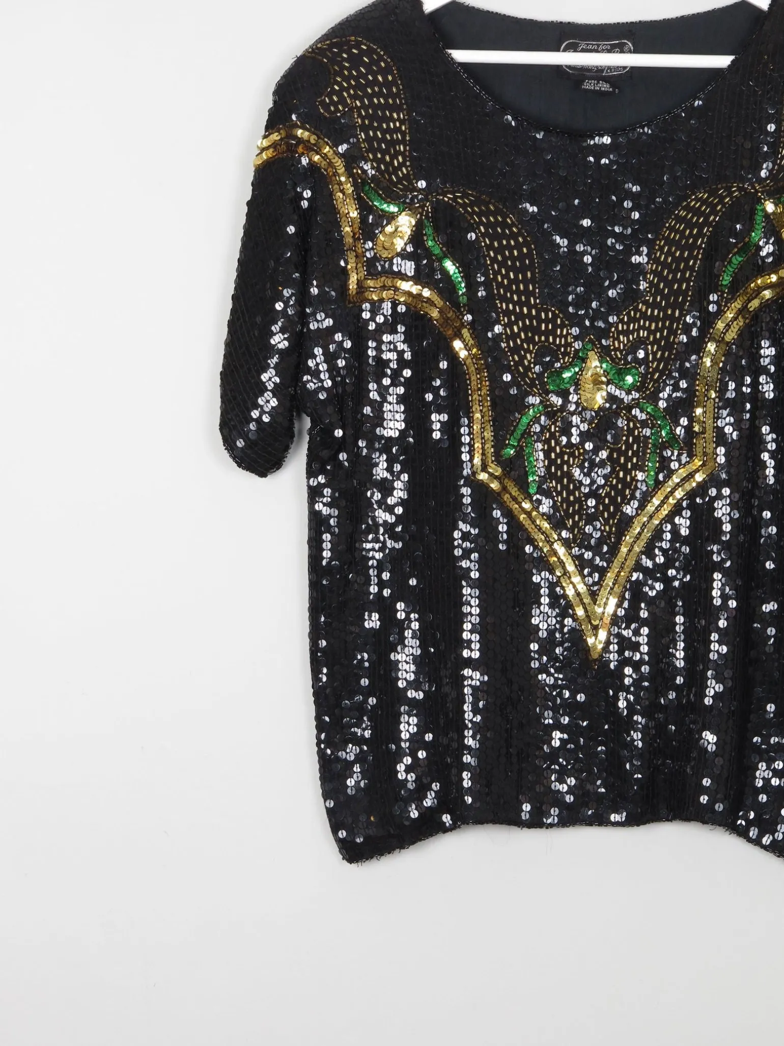 Black Vintage Sequin 1980s Top With Beading S Relaxed Fit