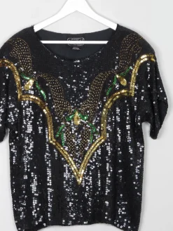 Black Vintage Sequin 1980s Top With Beading S Relaxed Fit