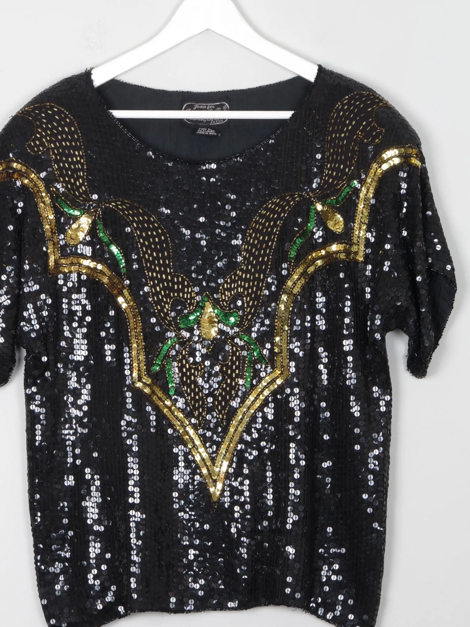 Black Vintage Sequin 1980s Top With Beading S Relaxed Fit
