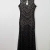 Black Vintage Style 1920s Style Beaded Evening Dress Long Joanna Hope New 14