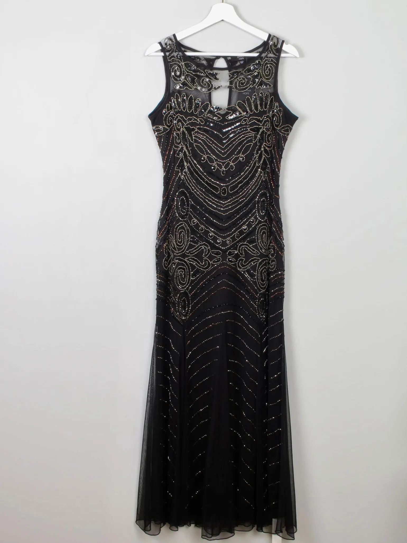Black Vintage Style 1920s Style Beaded Evening Dress Long Joanna Hope New 14