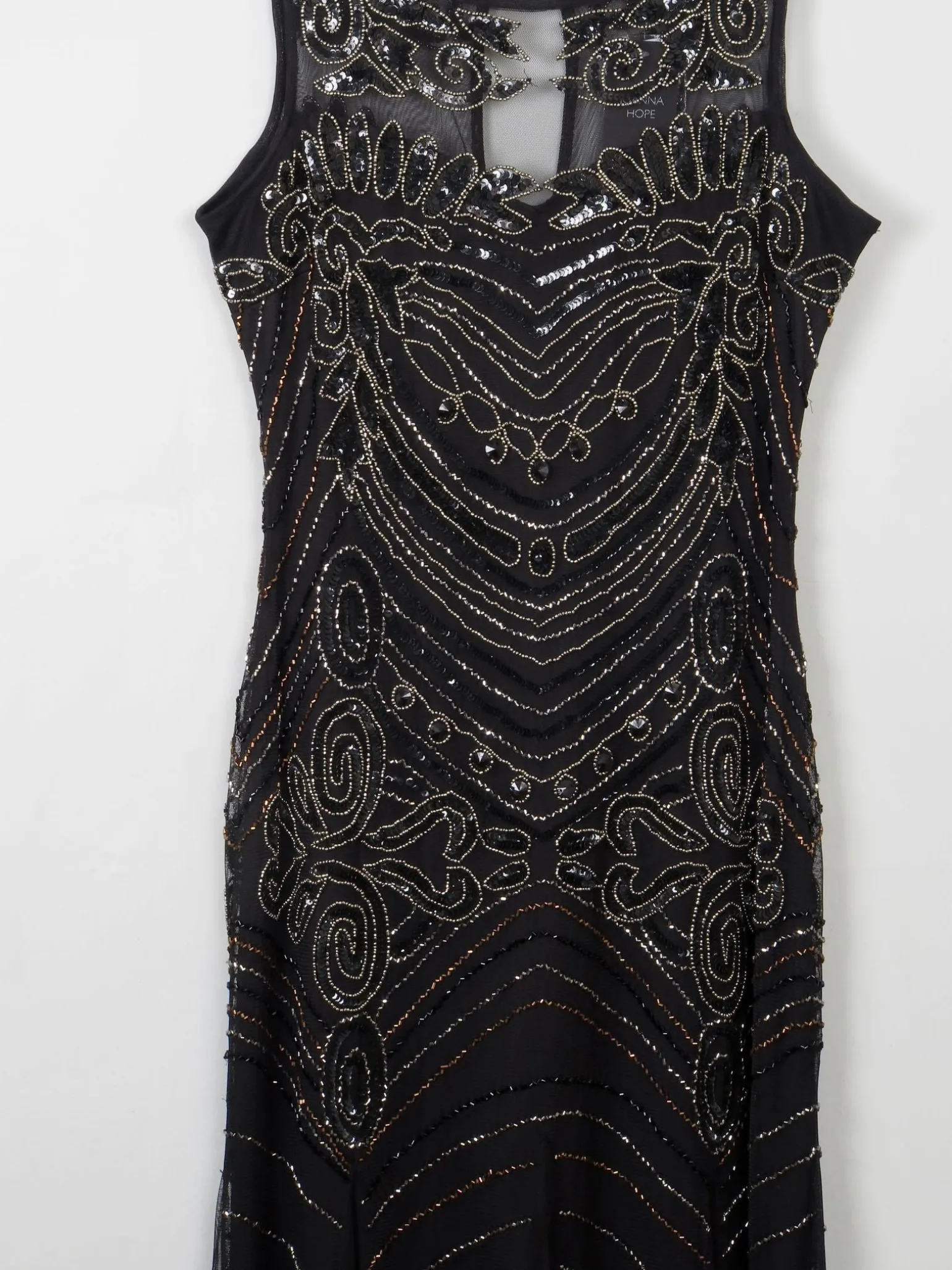 Black Vintage Style 1920s Style Beaded Evening Dress Long Joanna Hope New 14