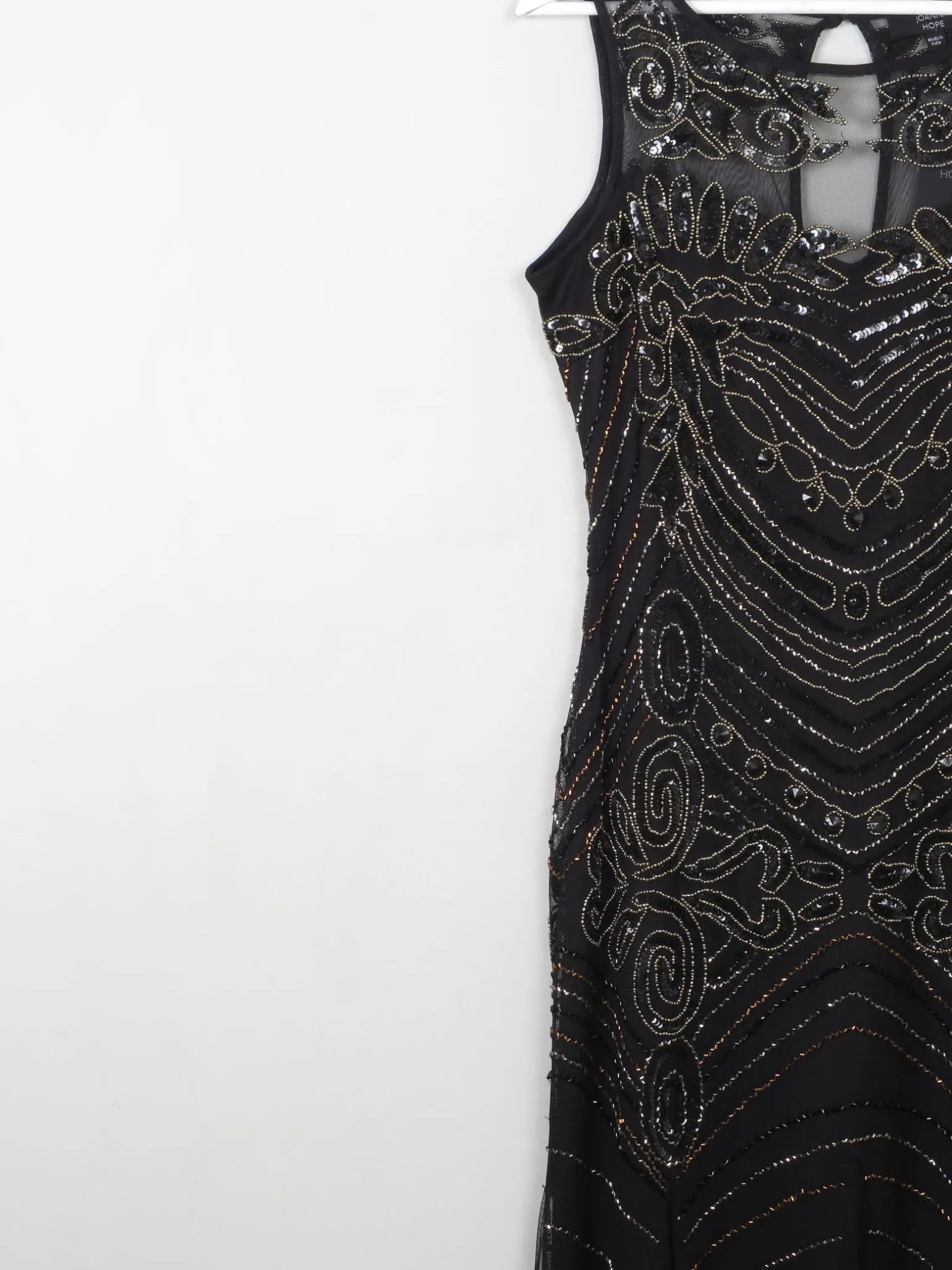 Black Vintage Style 1920s Style Beaded Evening Dress Long Joanna Hope New 14