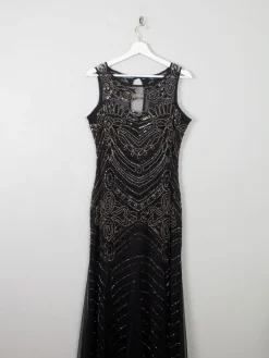 Black Vintage Style 1920s Style Beaded Evening Dress Long Joanna Hope New 14