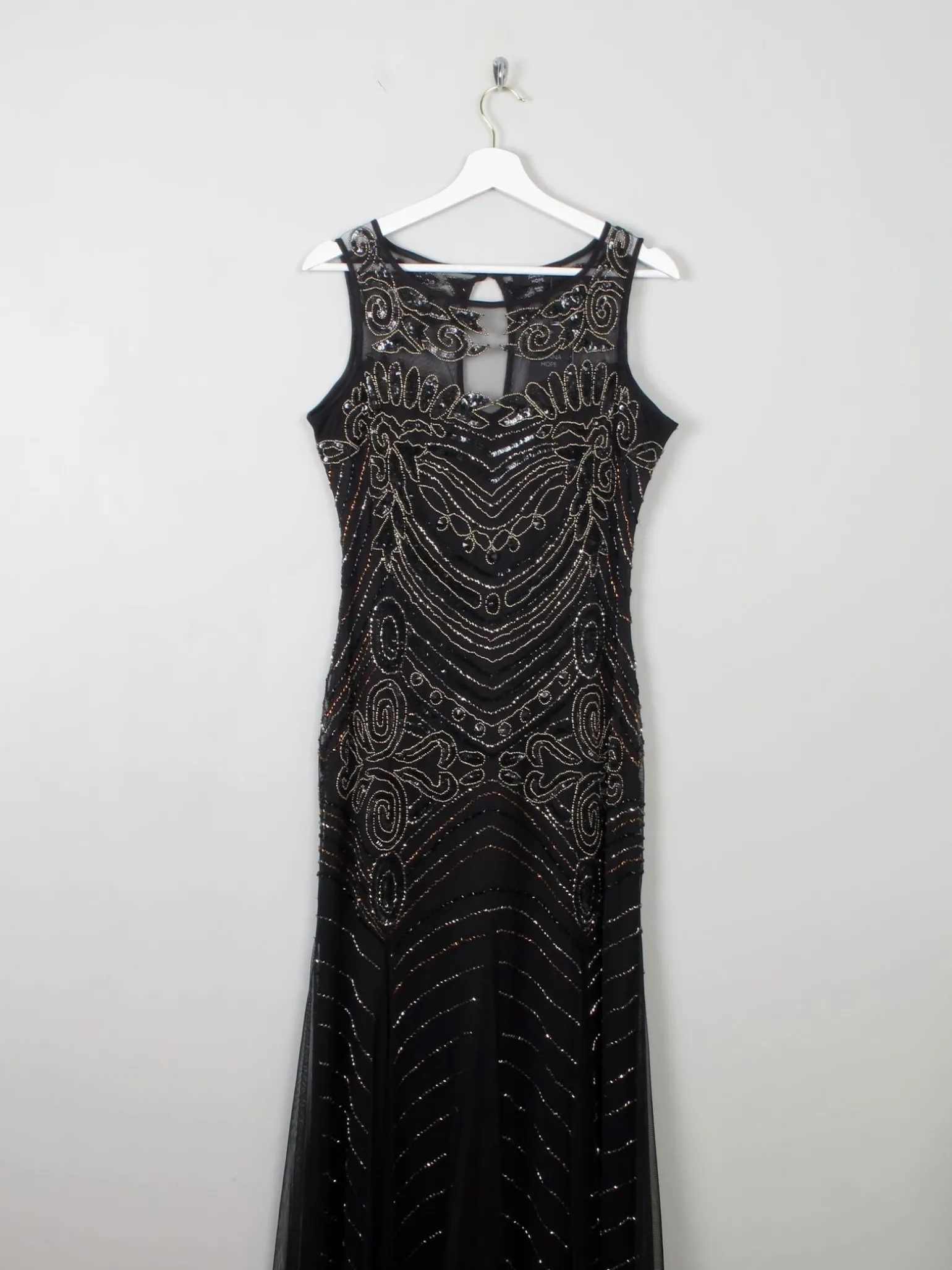 Black Vintage Style 1920s Style Beaded Evening Dress Long Joanna Hope New 14