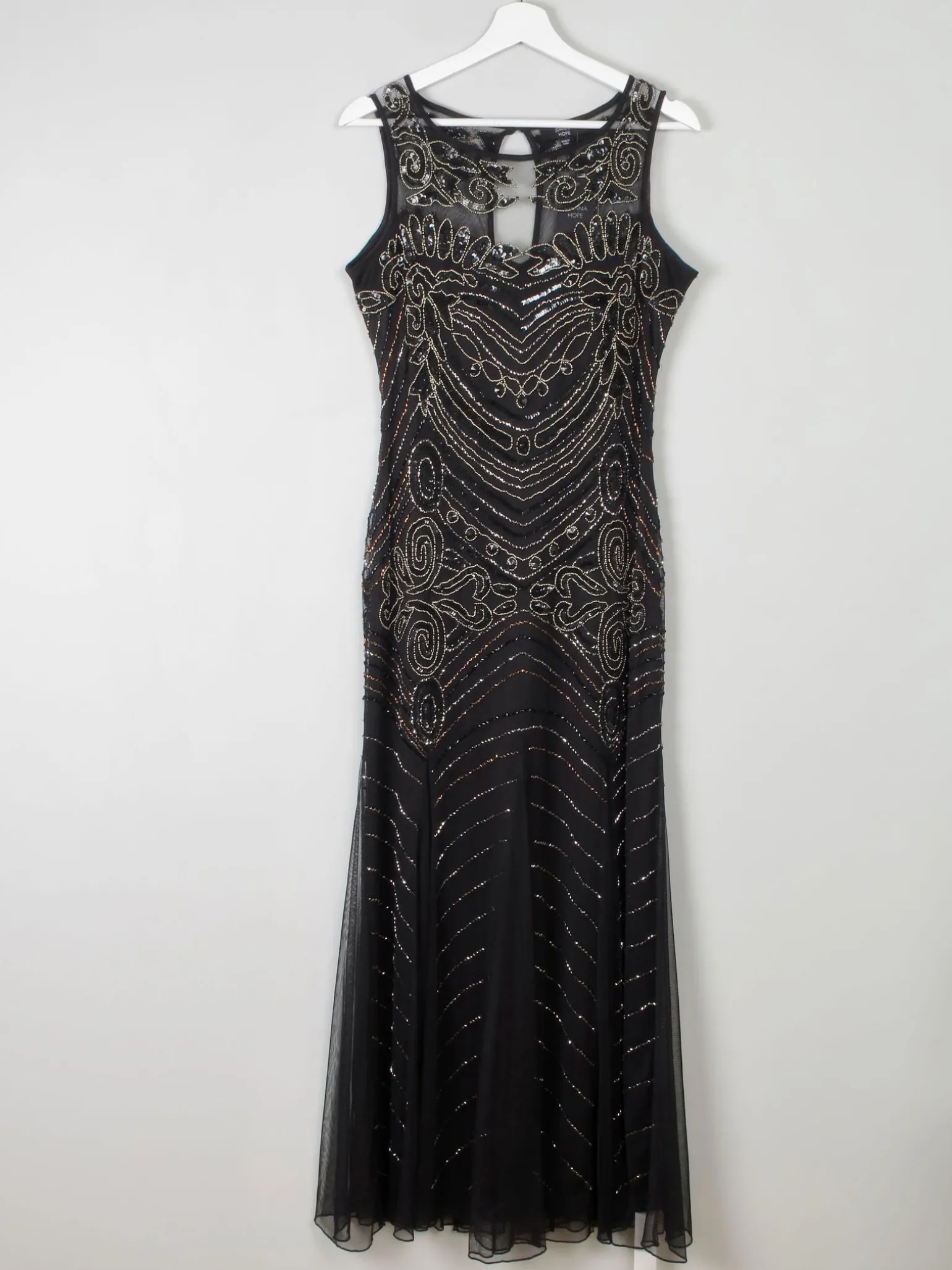 Black Vintage Style 1920s Style Beaded Evening Dress Long Joanna Hope New 14
