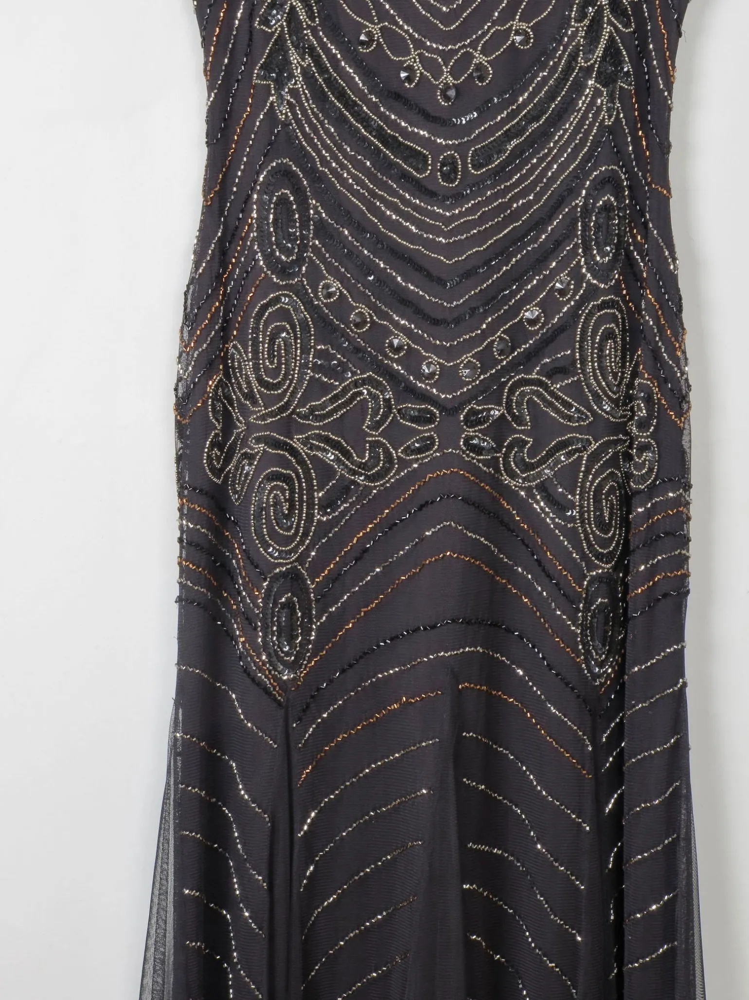 Black Vintage Style 1920s Style Beaded Evening Dress Long Joanna Hope New 14