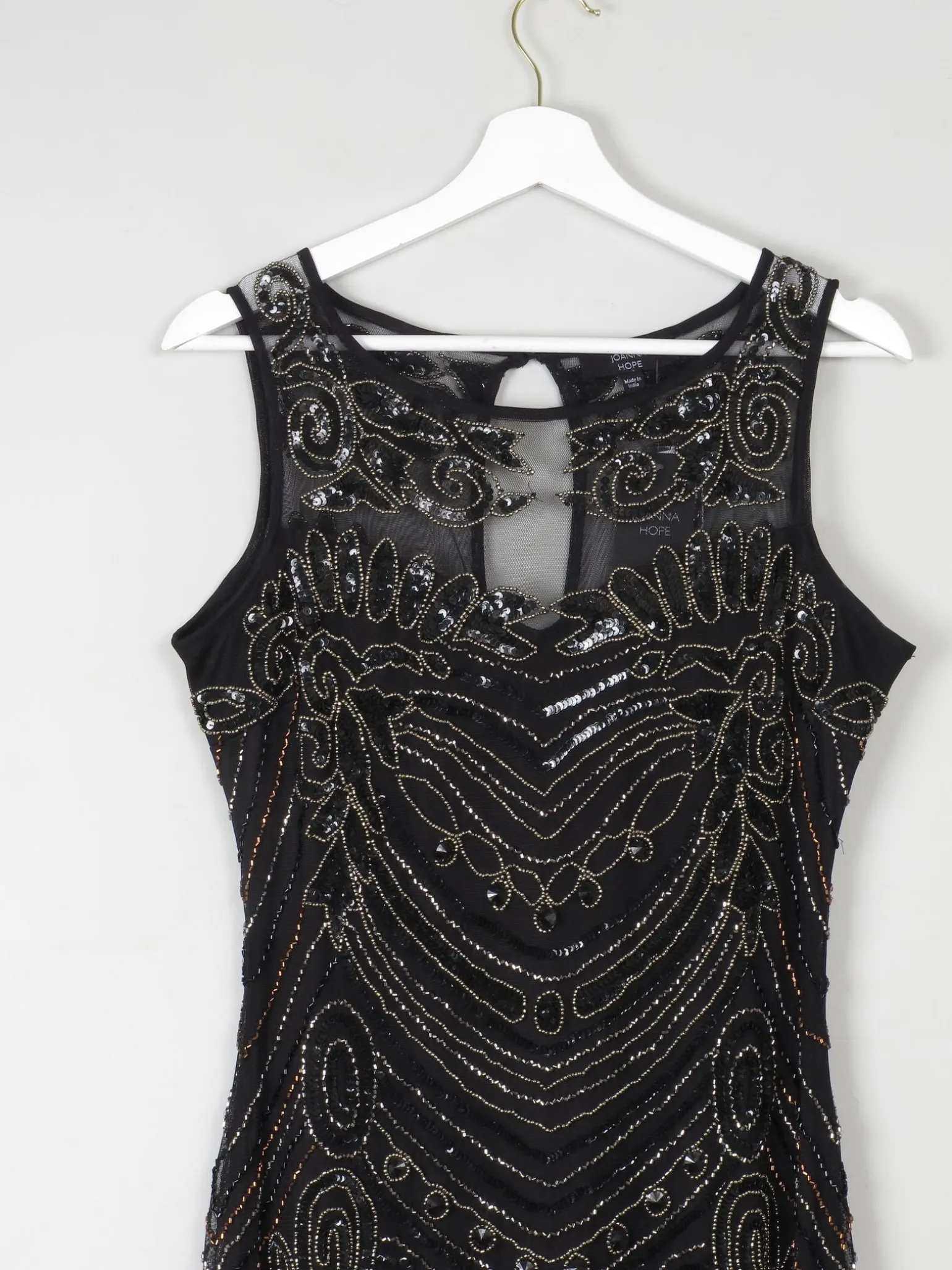Black Vintage Style 1920s Style Beaded Evening Dress Long Joanna Hope New 14