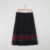 Black Vintage Wool Pleated Midi Skirt With Stripes 32" 14
