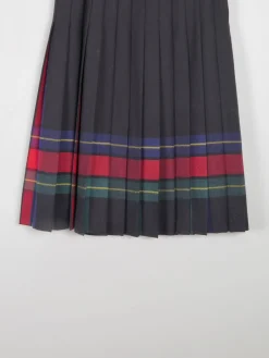 Black Vintage Wool Pleated Midi Skirt With Stripes 32" 14
