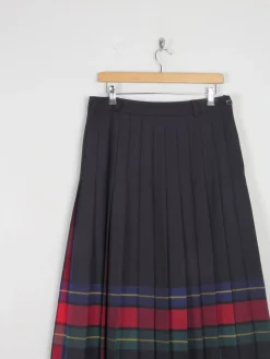 Black Vintage Wool Pleated Midi Skirt With Stripes 32