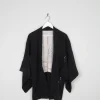 Black Wool Vintage Kimono With Floral Pattern S/M