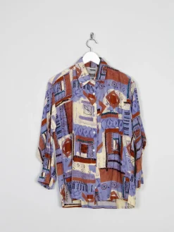 Blue & Rust Vibrant Printed Vintage Shirt/Blouse S