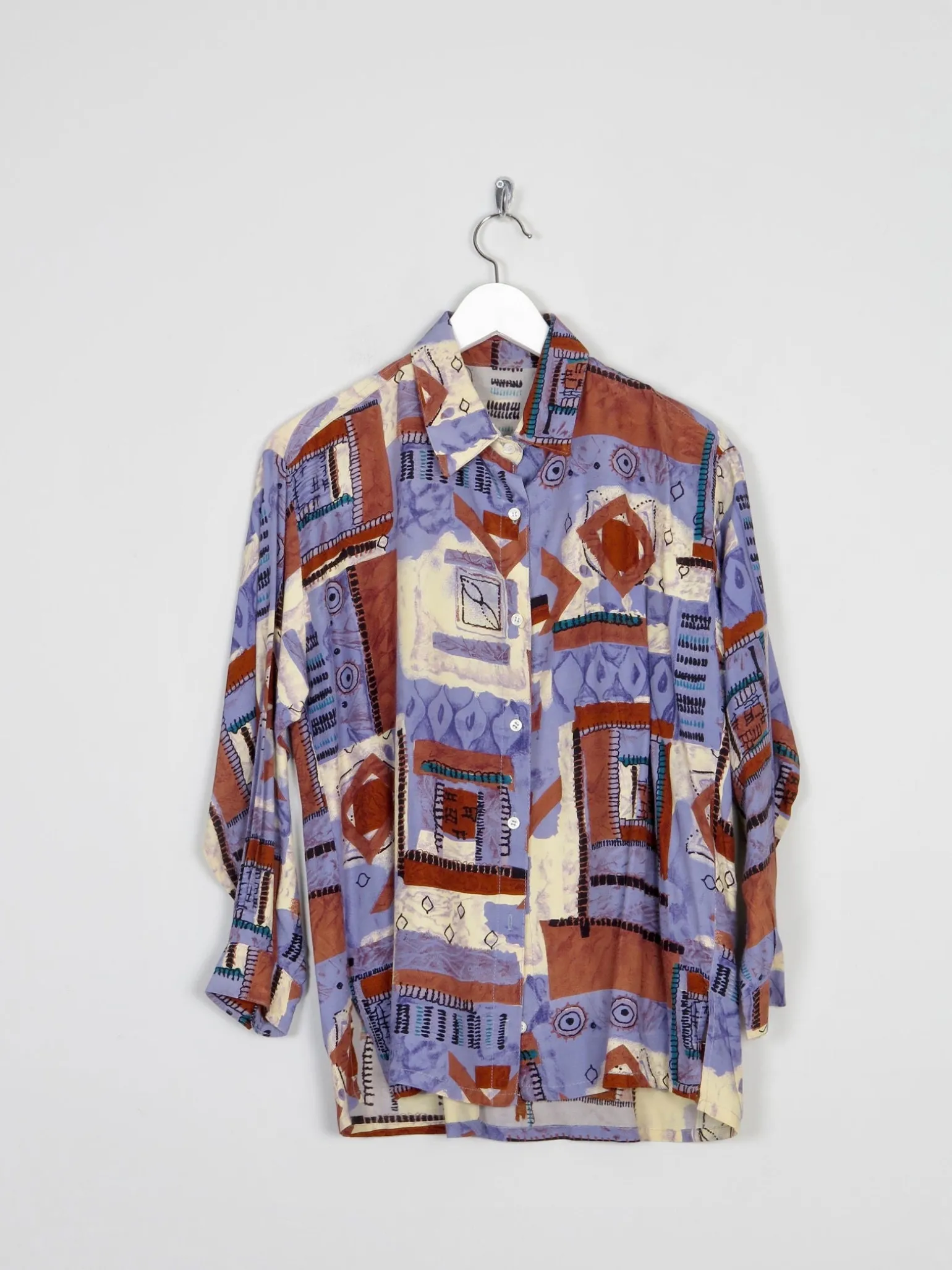 Blue & Rust Vibrant Printed Vintage Shirt/Blouse S