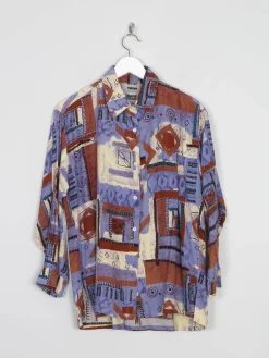 Blue & Rust Vibrant Printed Vintage Shirt/Blouse S