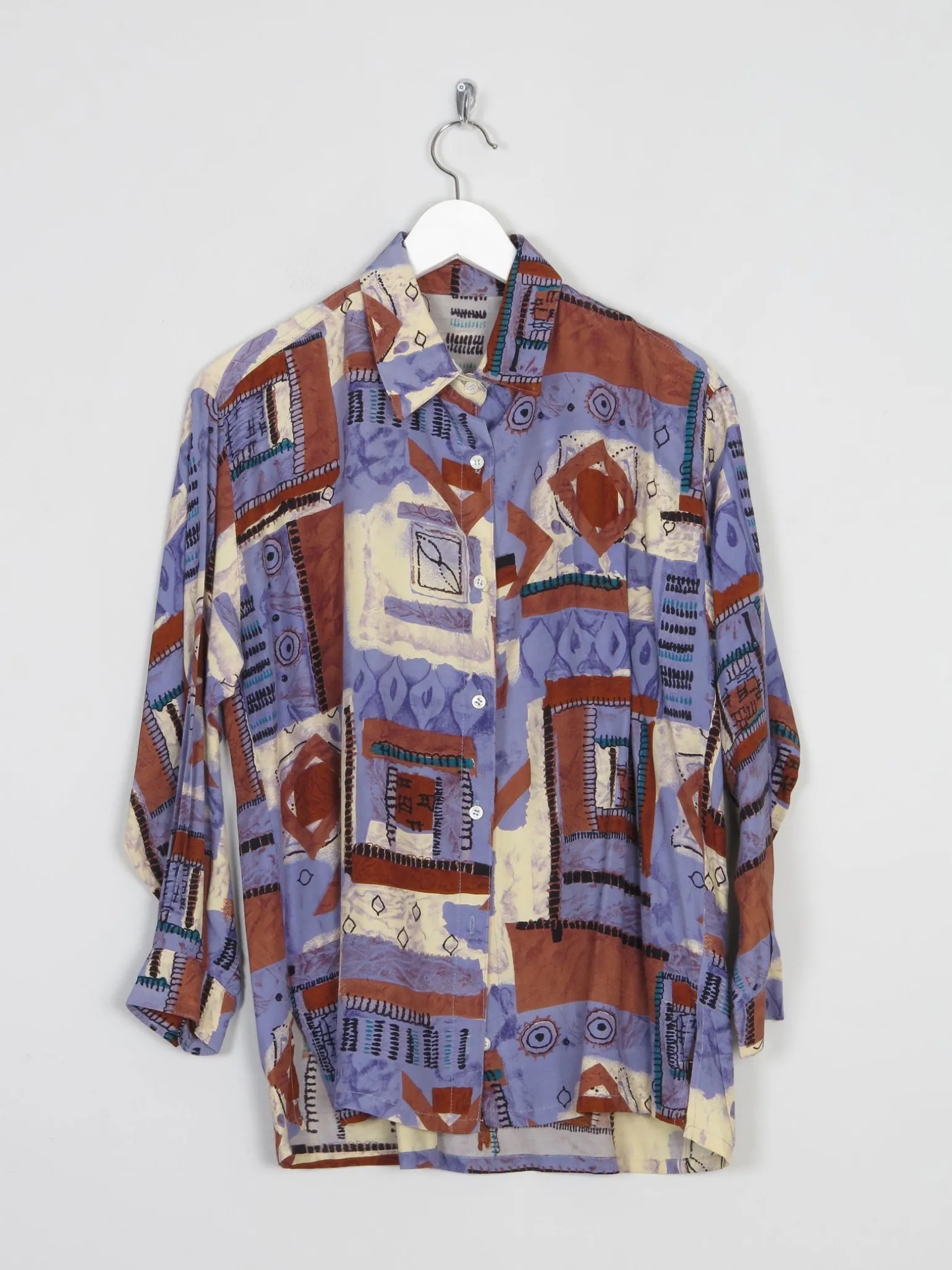 Blue & Rust Vibrant Printed Vintage Shirt/Blouse S