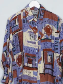 Blue & Rust Vibrant Printed Vintage Shirt/Blouse S