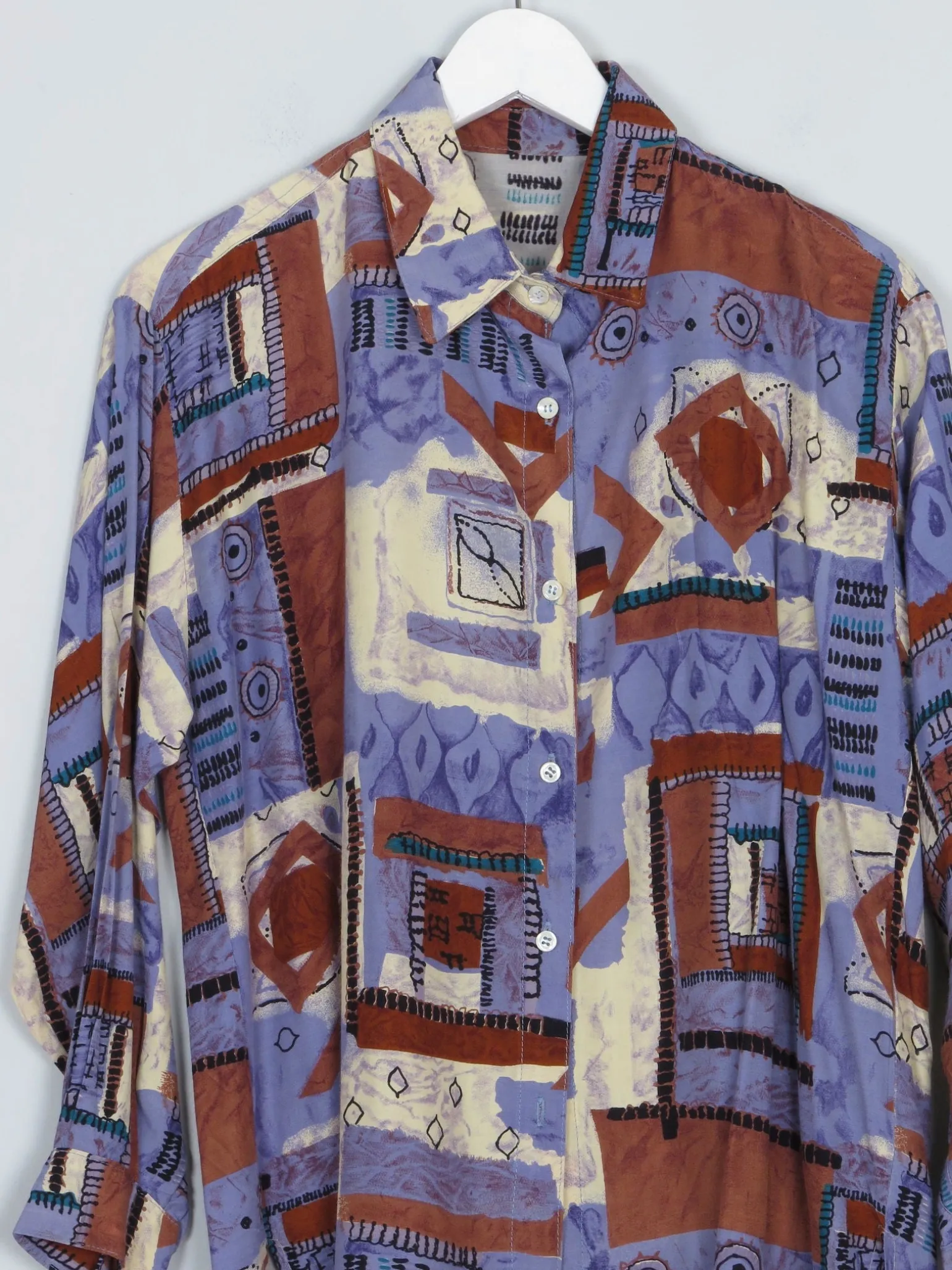 Blue & Rust Vibrant Printed Vintage Shirt/Blouse S