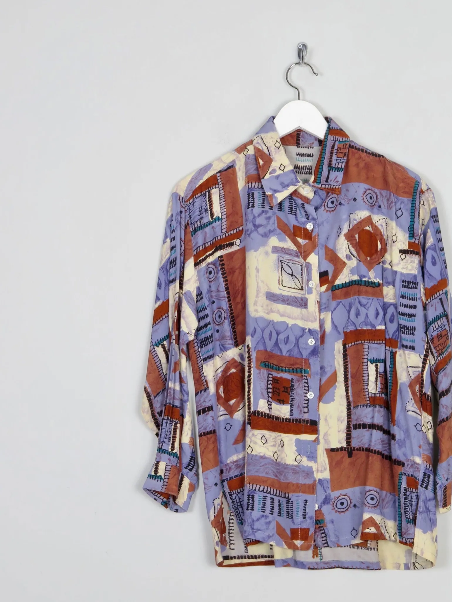 Blue & Rust Vibrant Printed Vintage Shirt/Blouse S