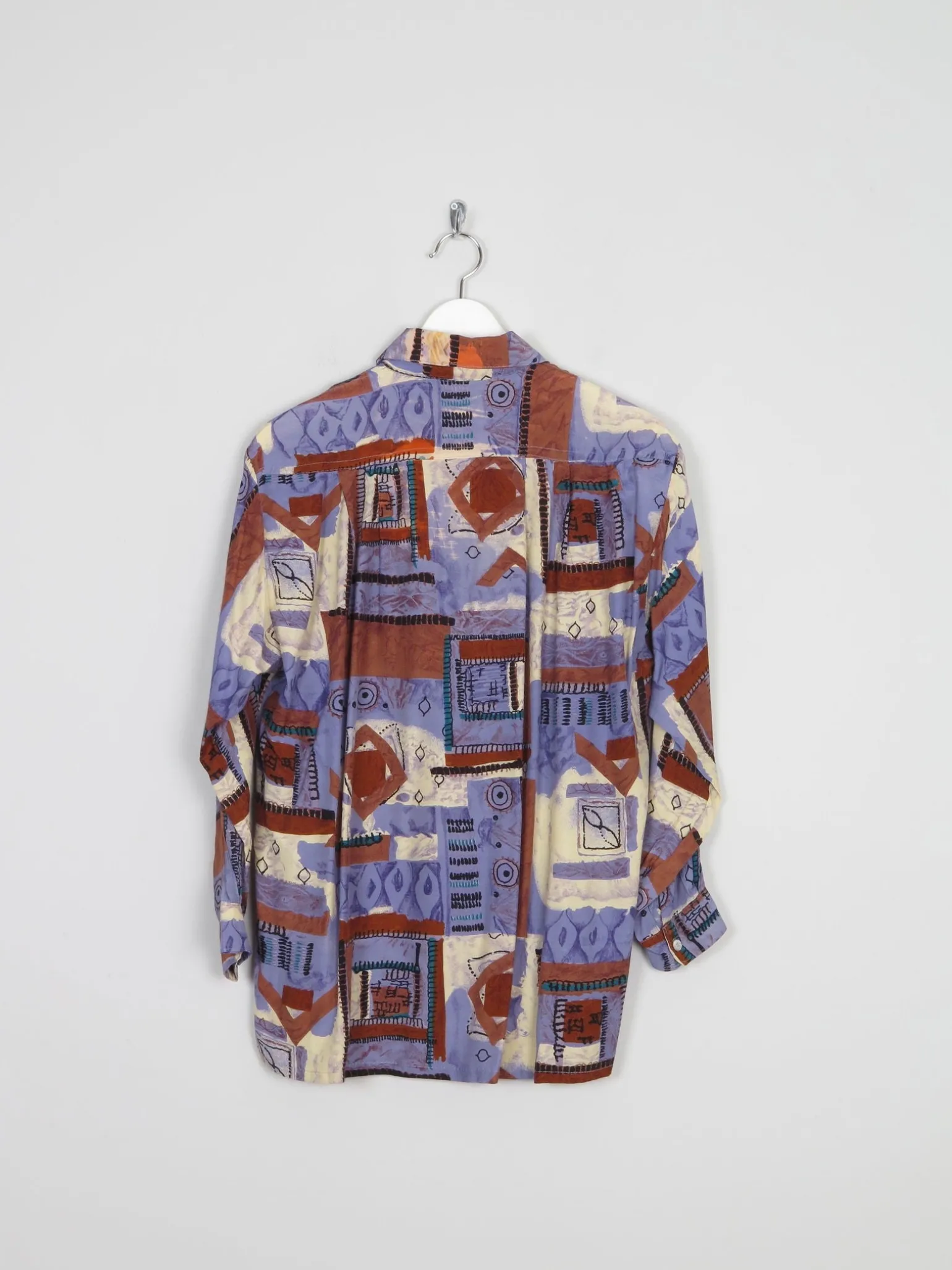 Blue & Rust Vibrant Printed Vintage Shirt/Blouse S