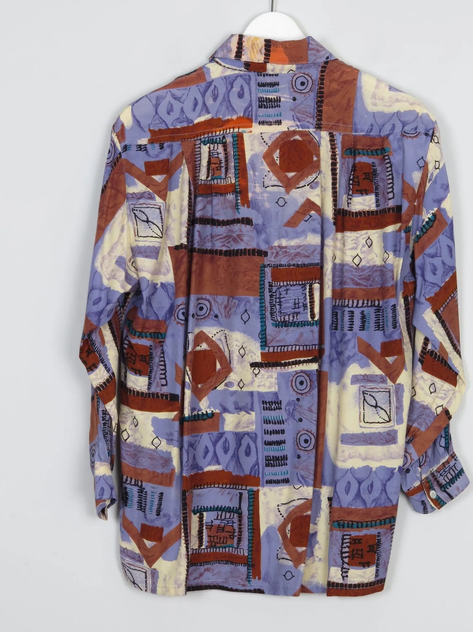 Blue & Rust Vibrant Printed Vintage Shirt/Blouse S