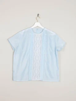 Blue 1960s Vintage Short Sleeved Blouse L