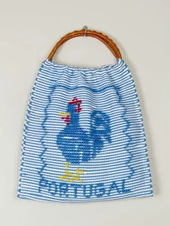 Blue Vintage Cotton Portugal Striped Embroidered Bag