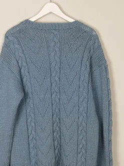 Blue Vintage Hand-knit Unisex Jumper L