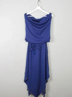 Blue Vintage 1970s Dress With Gold Trims S