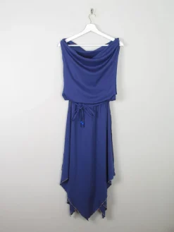Blue Vintage 1970s Dress With Gold Trims S