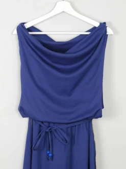 Blue Vintage 1970s Dress With Gold Trims S