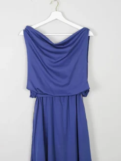 Blue Vintage 1970s Dress With Gold Trims S