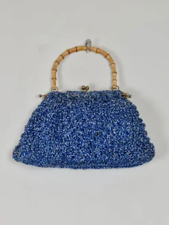 Blue Vintage Straw Handbag 1950s
