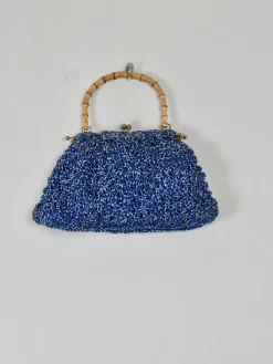 Blue Vintage Straw Handbag 1950s