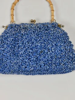 Blue Vintage Straw Handbag 1950s