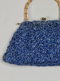 Blue Vintage Straw Handbag 1950s