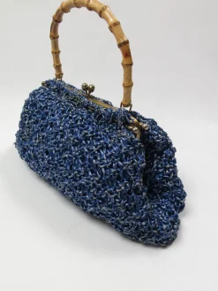 Blue Vintage Straw Handbag 1950s
