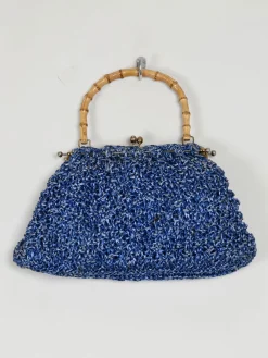 Blue Vintage Straw Handbag 1950s