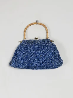 Blue Vintage Straw Handbag 1950s
