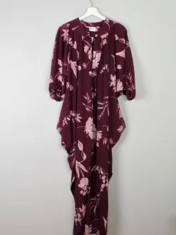 Burgundy & Pink Vintage Dress Kayser Oversized S-L