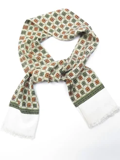 Classic Vintage Green Printed Cravat Style Scarf